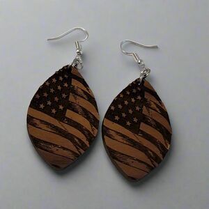 Handmade American Flag Dangle Earrings – Laser Cut Wood Patriotic Jewelry